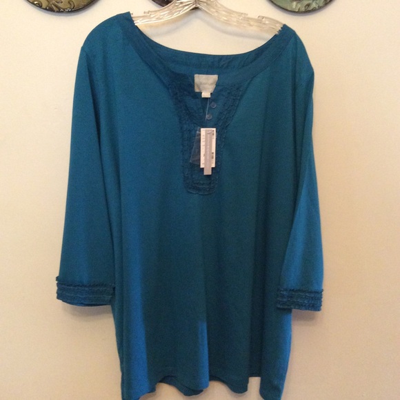 Avenue Fun Sassy Ruffle Trim Button Placket Top - Picture 5 of 8